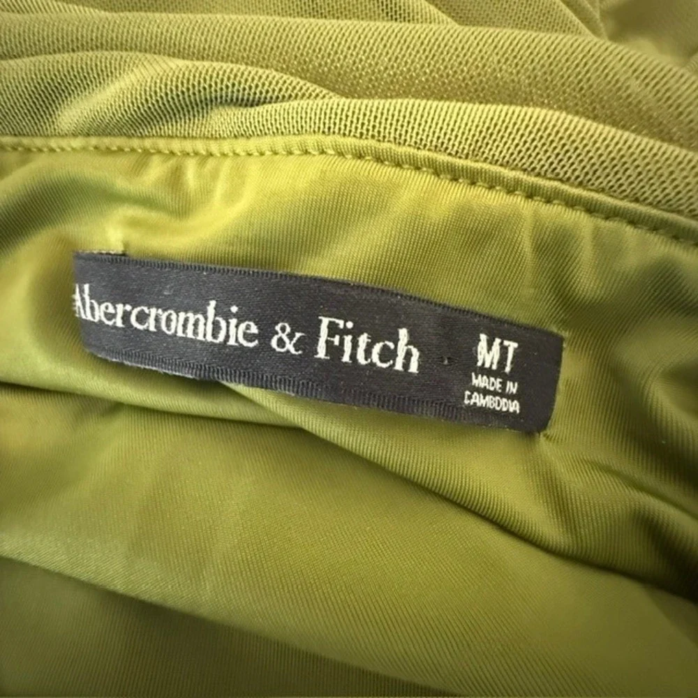 Abercrombie & Fitch Ruched Mesh Maxi Dress Avocado Green Medium Tall